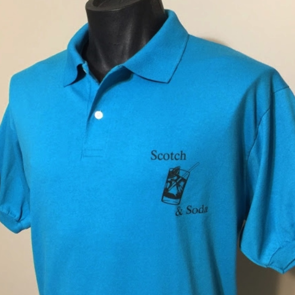 VTG 90s Jerzees Scotch Soda Polo Shirt XL Teal USA Single Stitch